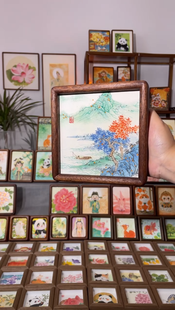 国画【高山流水】手绘国画摆台