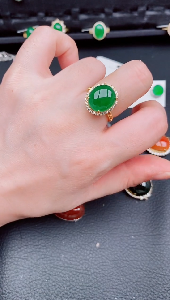 【闪购商品】翡翠戒指银S925镶嵌天然a货翡翠347