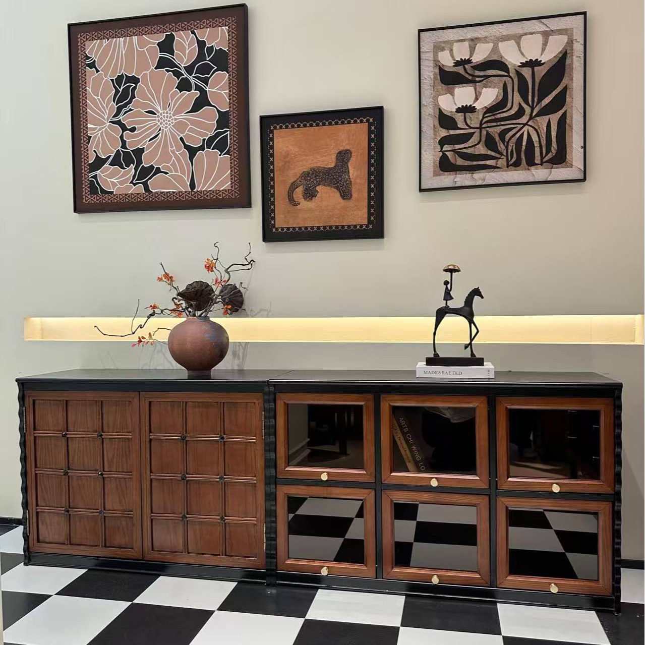 2.5M及以上中古风储藏法式电视柜抽屉式展示柜置物架简约电视柜