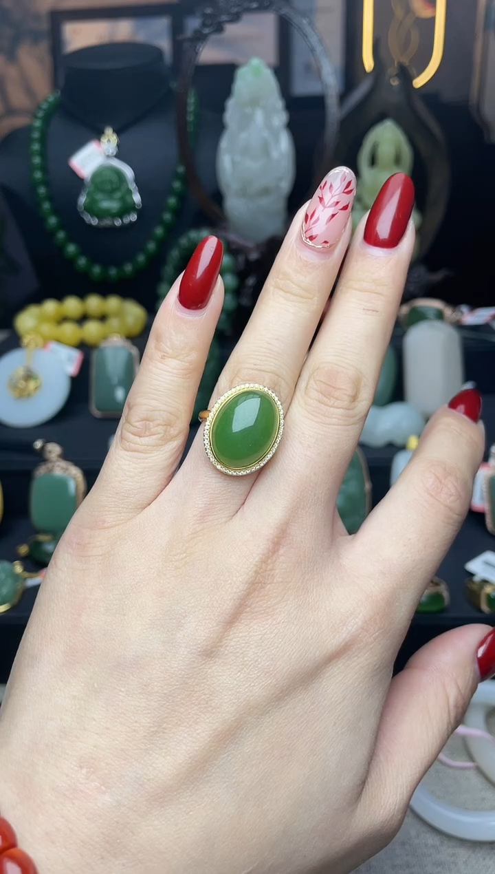 【闪购商品】和田玉戒指银S925镶嵌戒指a029