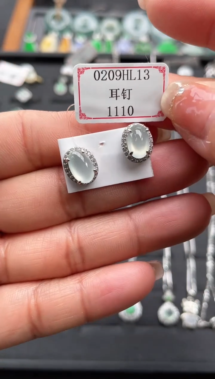 【闪购商品】翡翠耳饰银S925镶嵌0209HL13