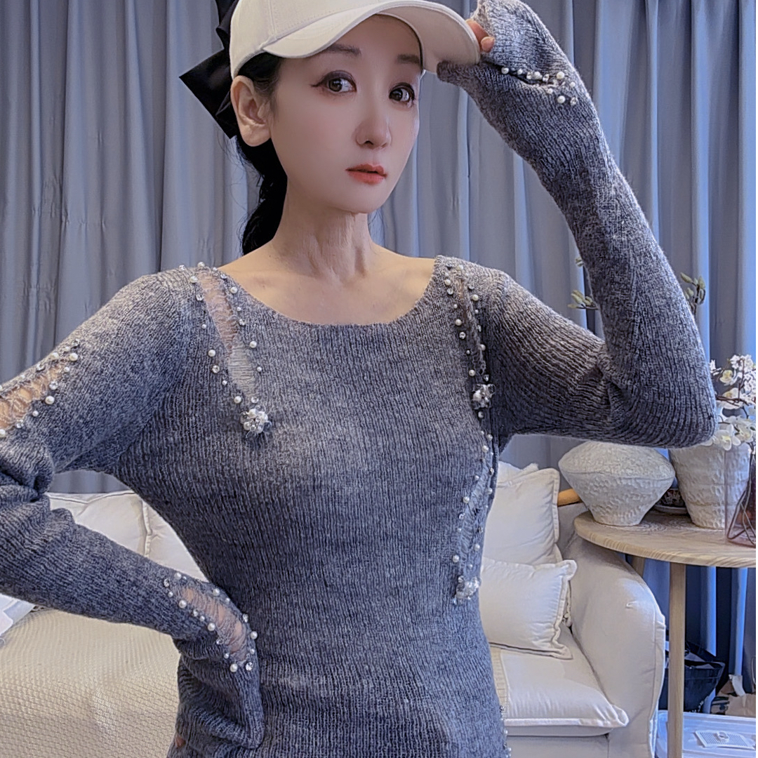 M53M013慕之淇重工钉珠套头显瘦修身洋气针织毛衣