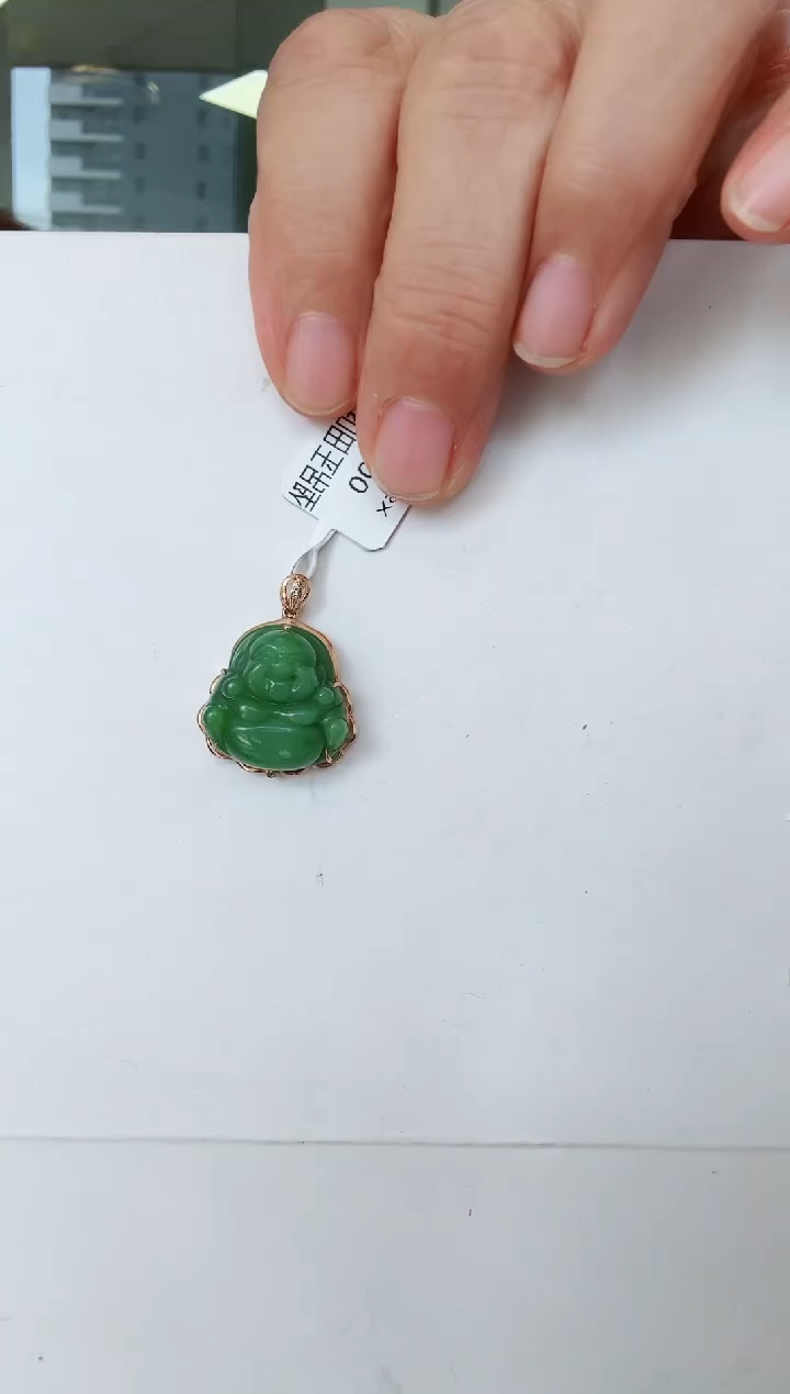 和田玉18K金镶嵌颈饰佛公55X买断不退