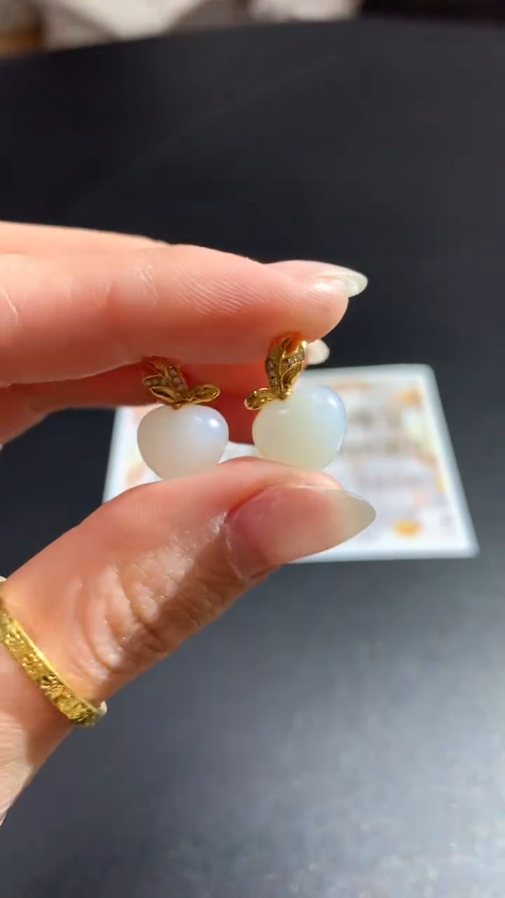 【闪购商品】和田玉耳饰18K金镶嵌耳饰回流不退不换|1980+0