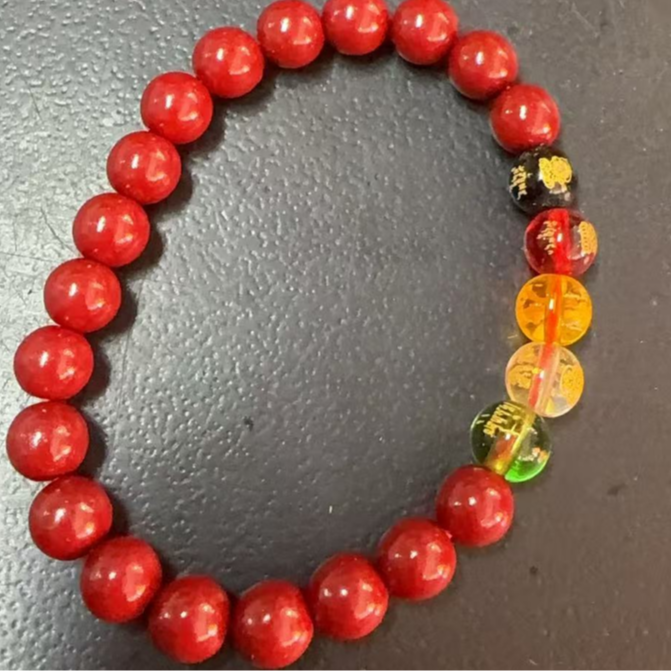 含辰砂工艺品红珠子五路财神单圈精美手串MK908