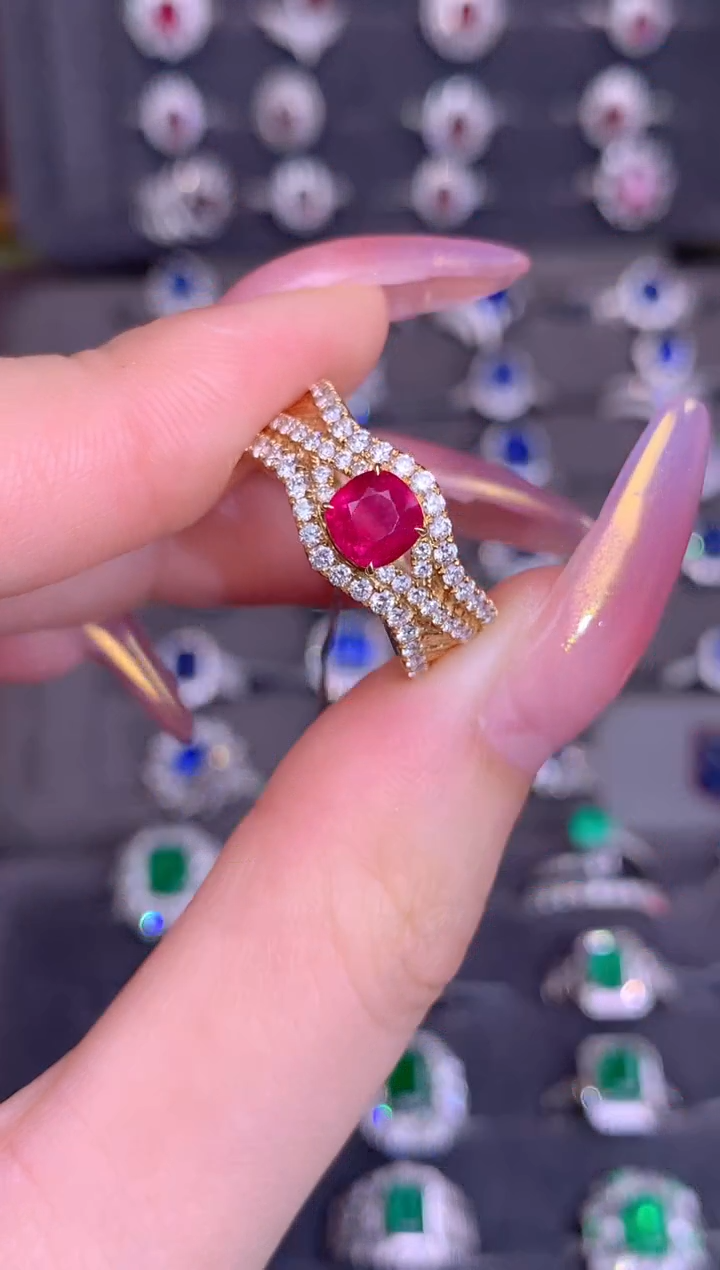 红宝石戒指18K金镶嵌缅甸  1.0CT