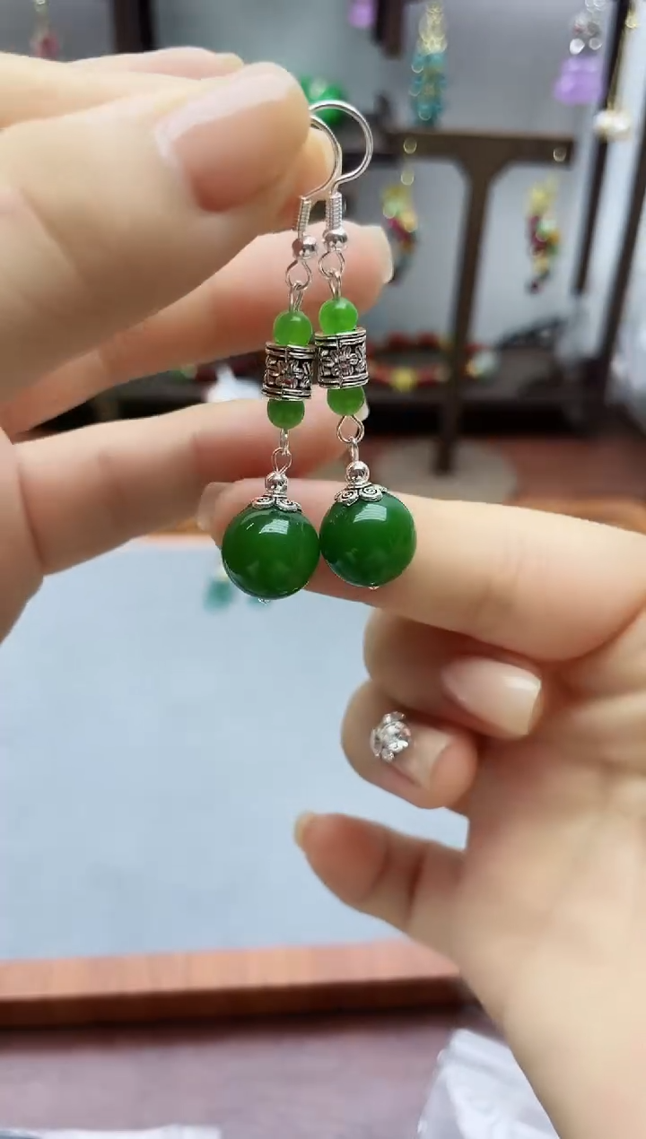 银S925镶嵌和田玉耳饰663000