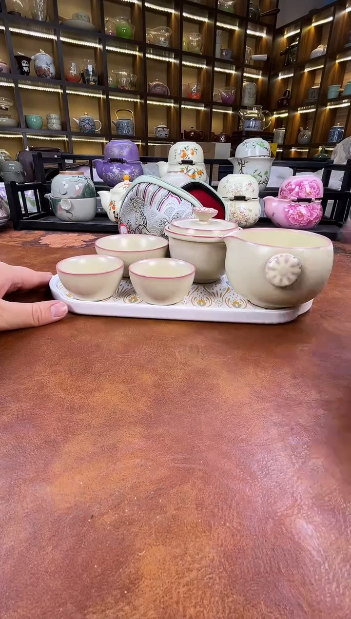 瓷片古道源猪油冻旅行+金银错茶盘