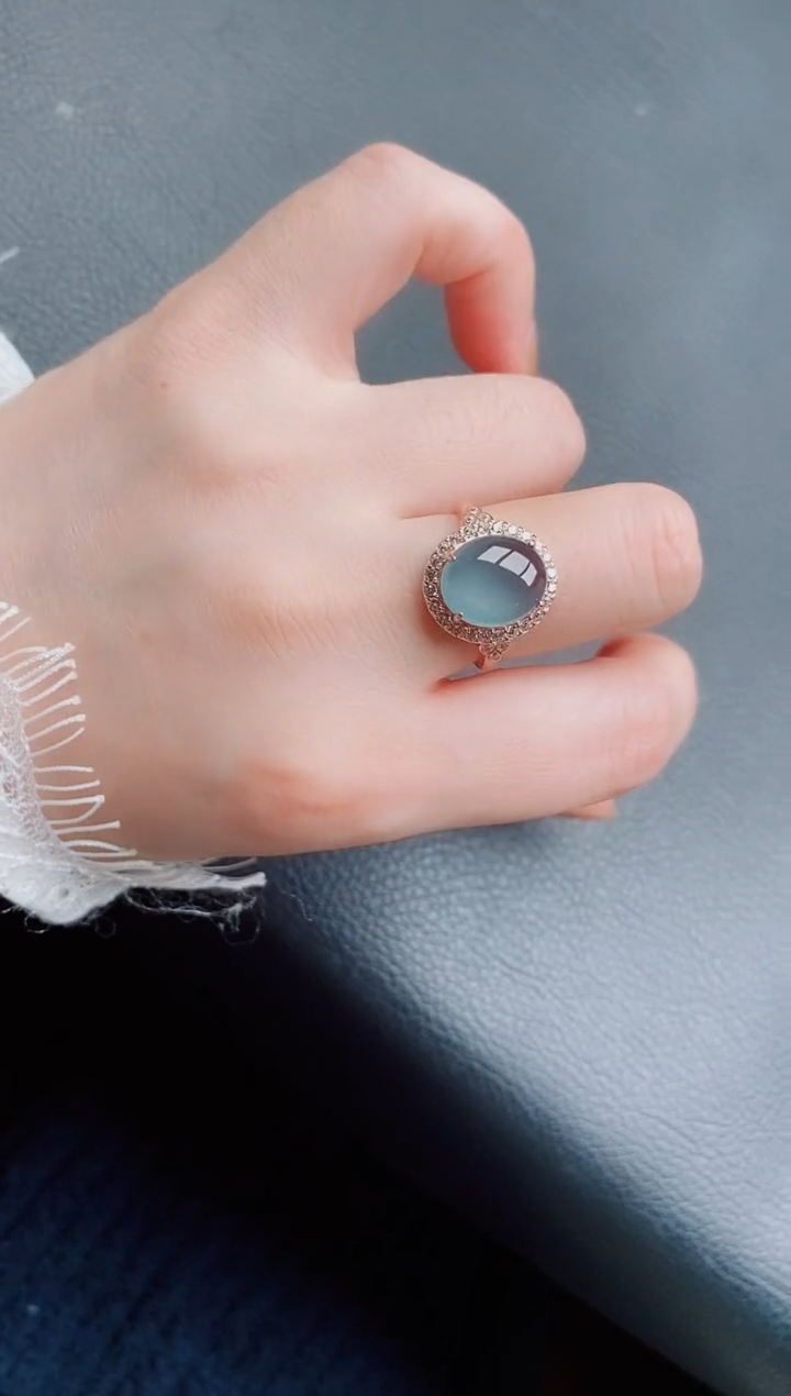 【闪购商品】翡翠戒指银S925镶嵌天然a货翡翠93