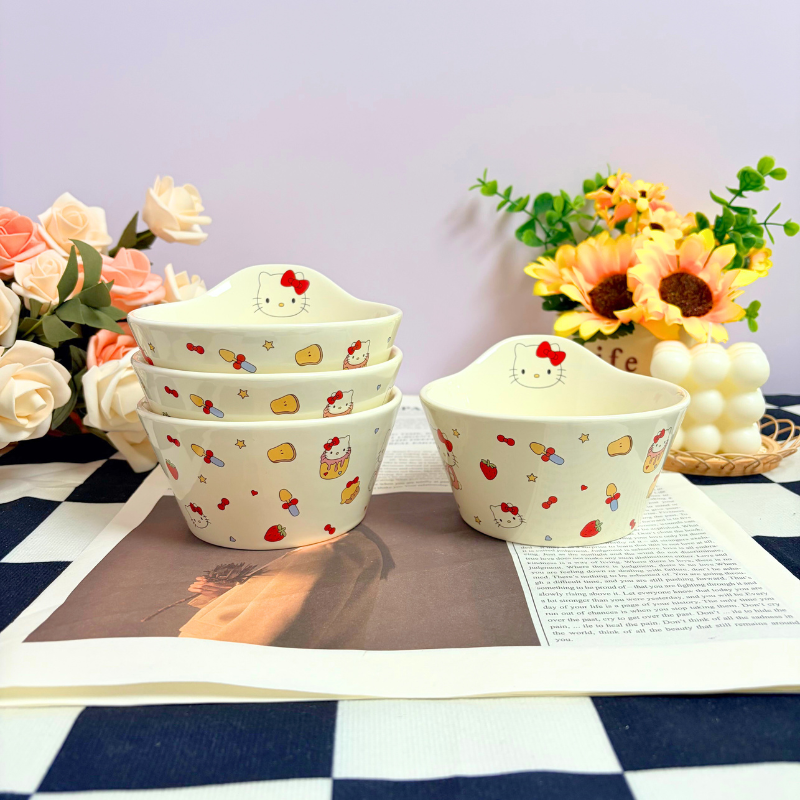 乐园小猫4.5寸可爱斗笠碗动物家用创意陶瓷米饭碗吃饭碗沙拉碗