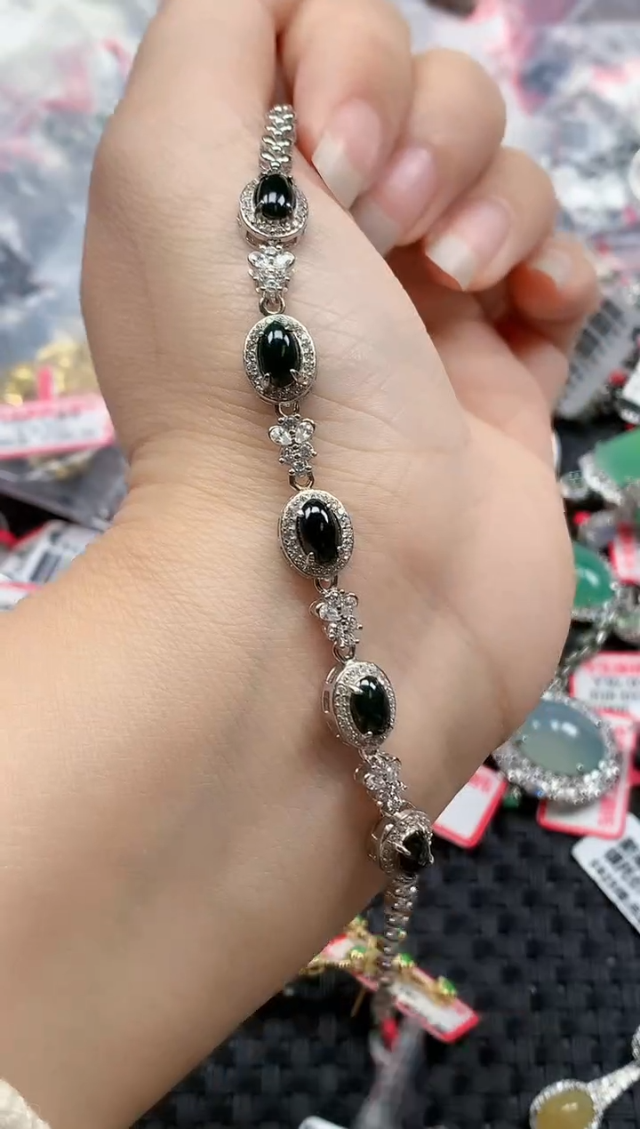 银S925镶嵌戒指翡翠天然A货缅甸翡翠