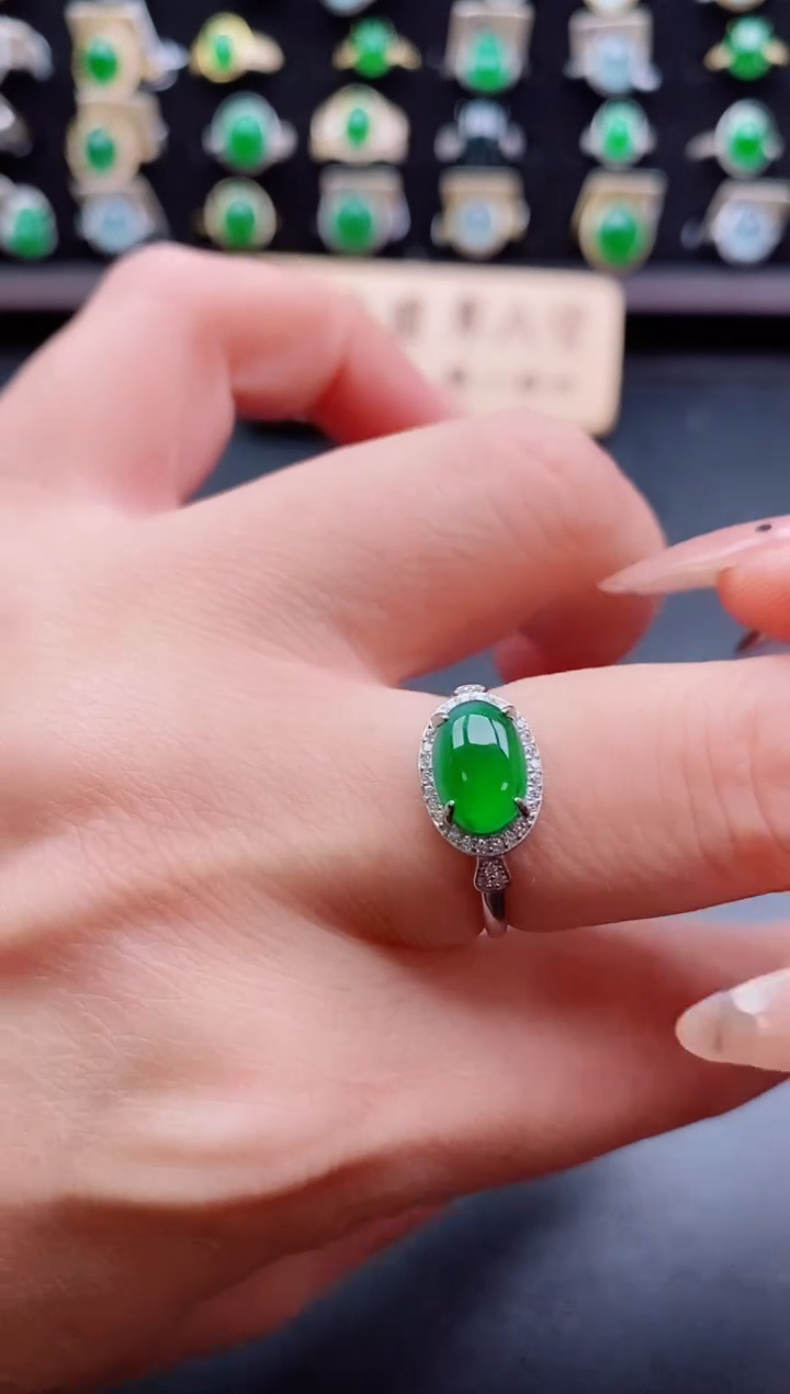 银S925镶嵌戒指翡翠1