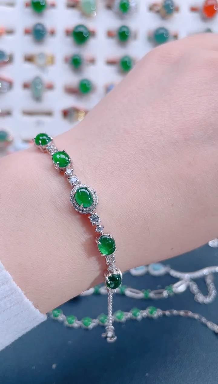 银S925镶嵌手链翡翠天然翡翠