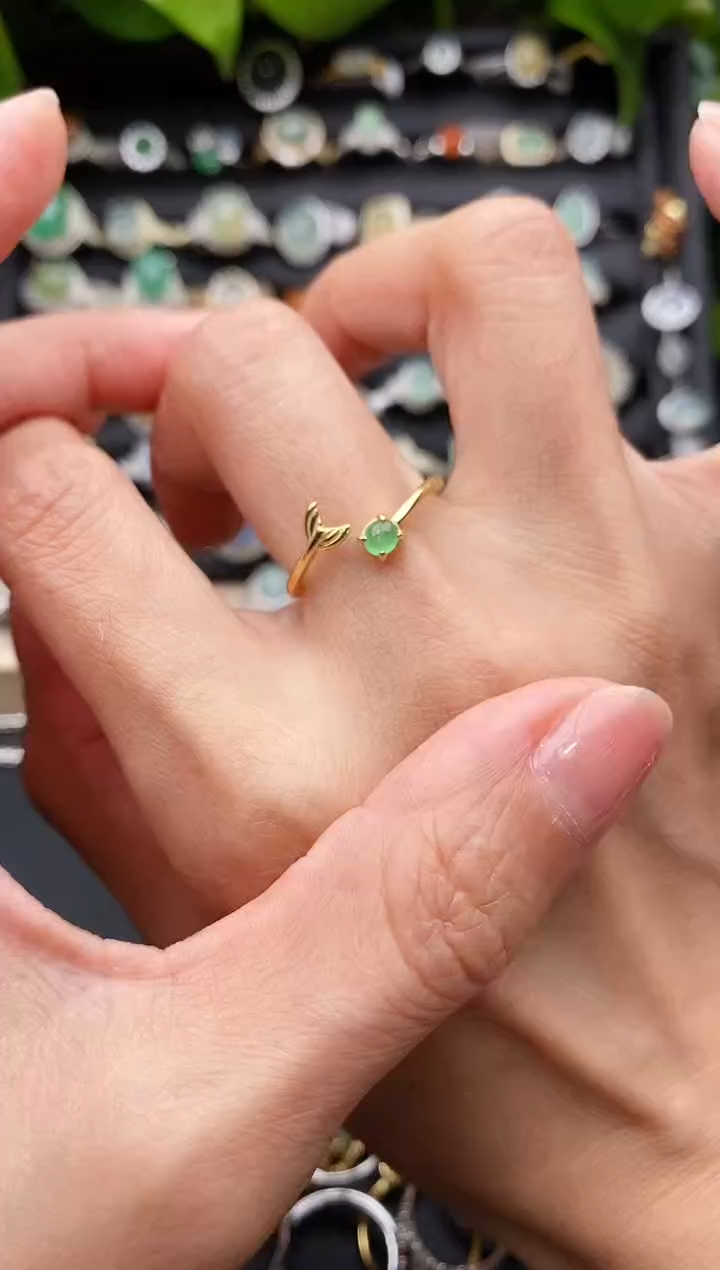 【闪购商品】翡翠戒指银S925镶嵌缅甸翡翠A货555  7-9