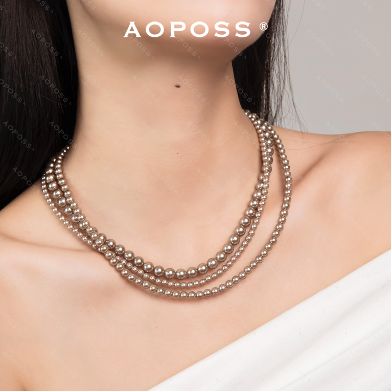 AOPOSS白姿 镀K金 [法式三层项链]原创设计香槟色项链女款
