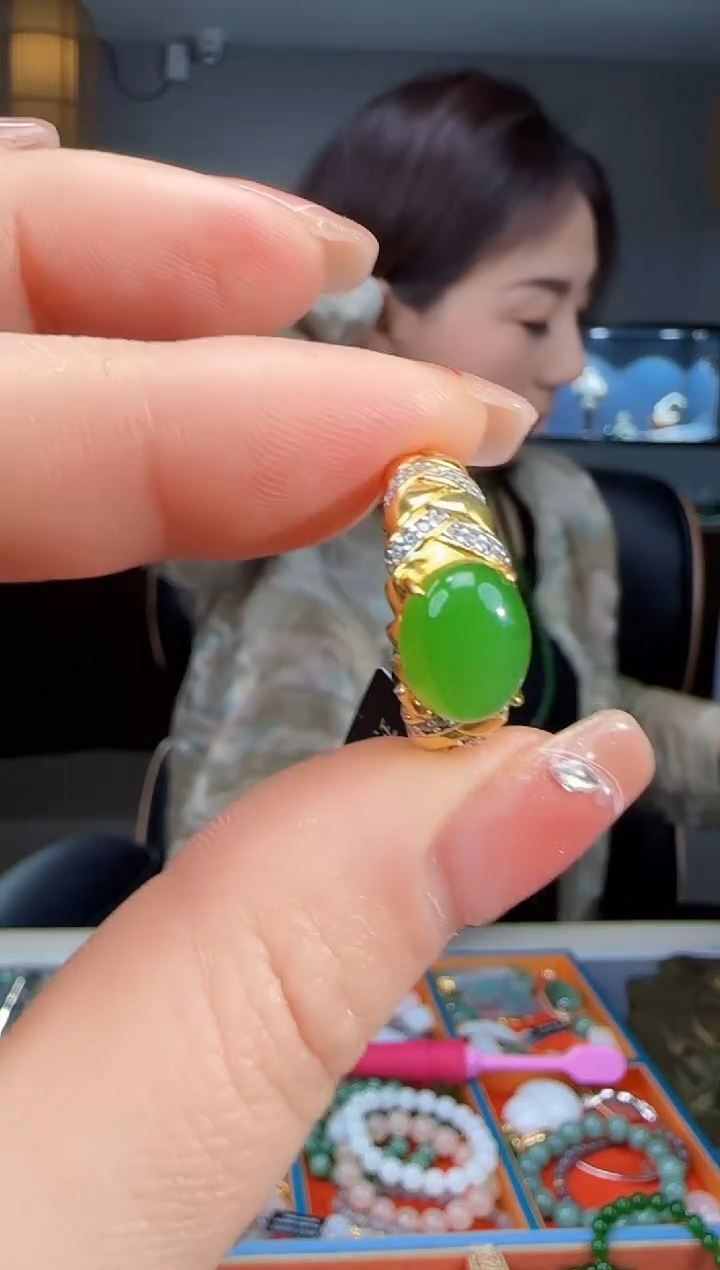 银S925镶嵌戒指和田玉1