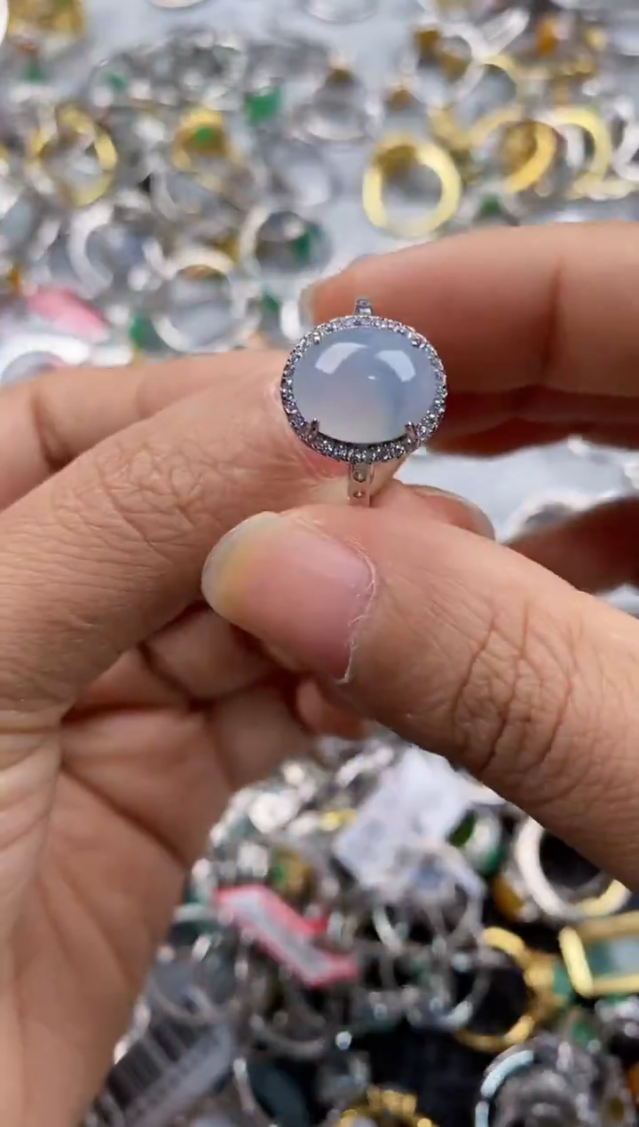 银S925镶嵌戒指翡翠444-4