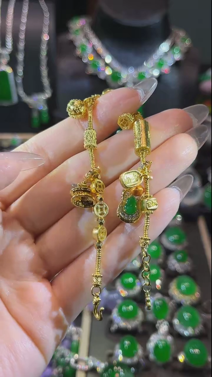【闪购商品】翡翠手链18K金镶嵌手链