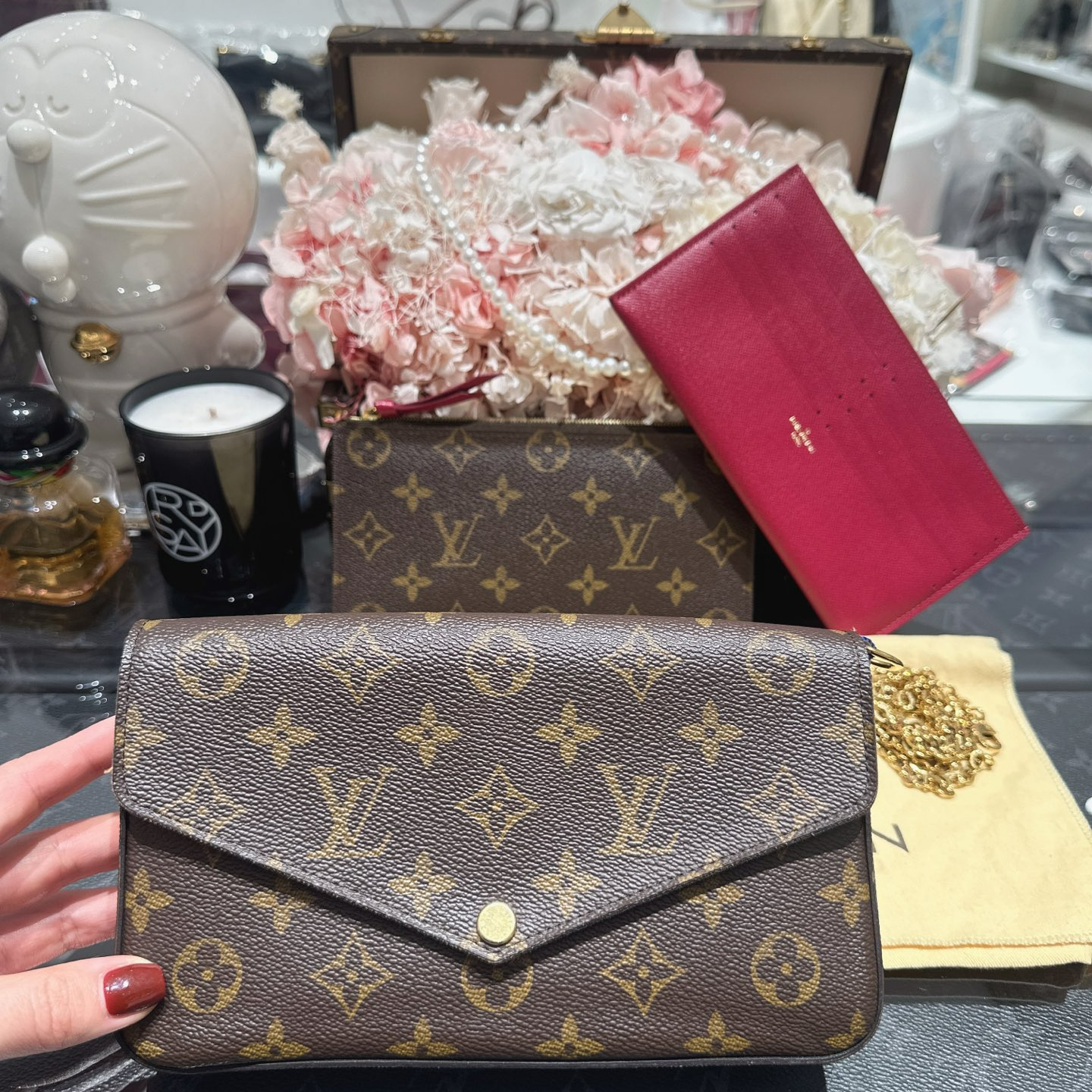 95新 LouisVuitton/路易威登 LV 经典老花三合一链条包