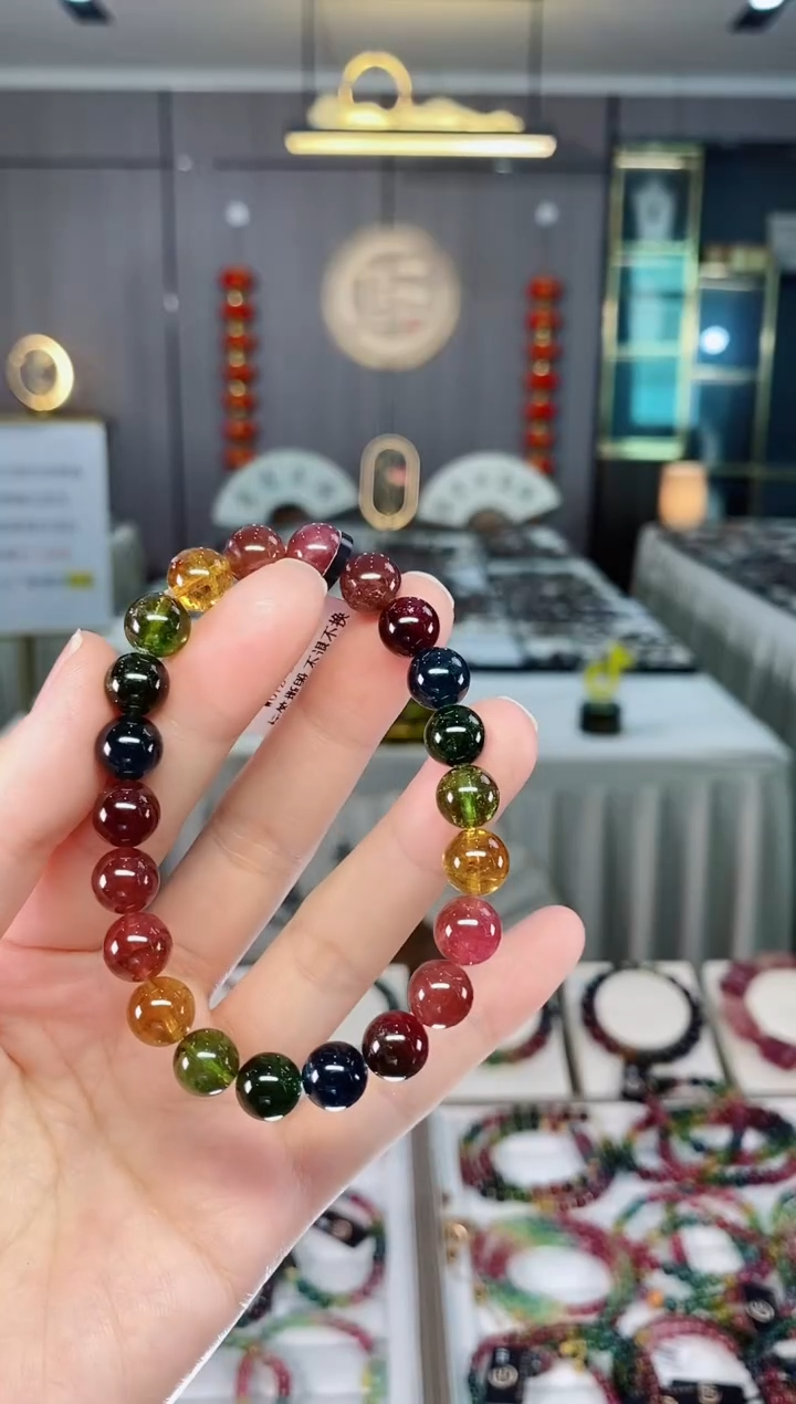 老矿碧玺色标彩虹透体单圈手串8mm+未镶嵌碧玺dan多样性发货一条