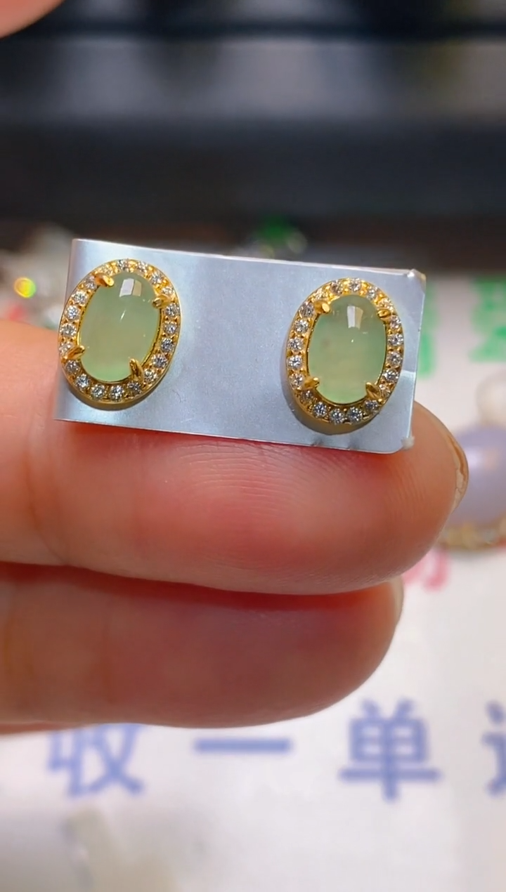 【闪购商品】翡翠耳饰银S925镶嵌天然A货翡翠1