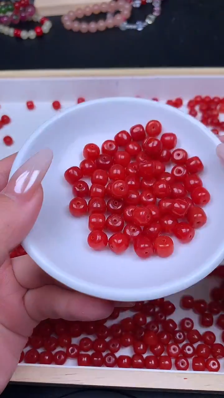 未镶嵌南红玛瑙珠宝半成品满肉柿子红直切珠Y221卡7*8MM15颗