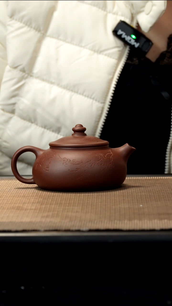 紫砂茶盏紫泥刻绘寒江160CC