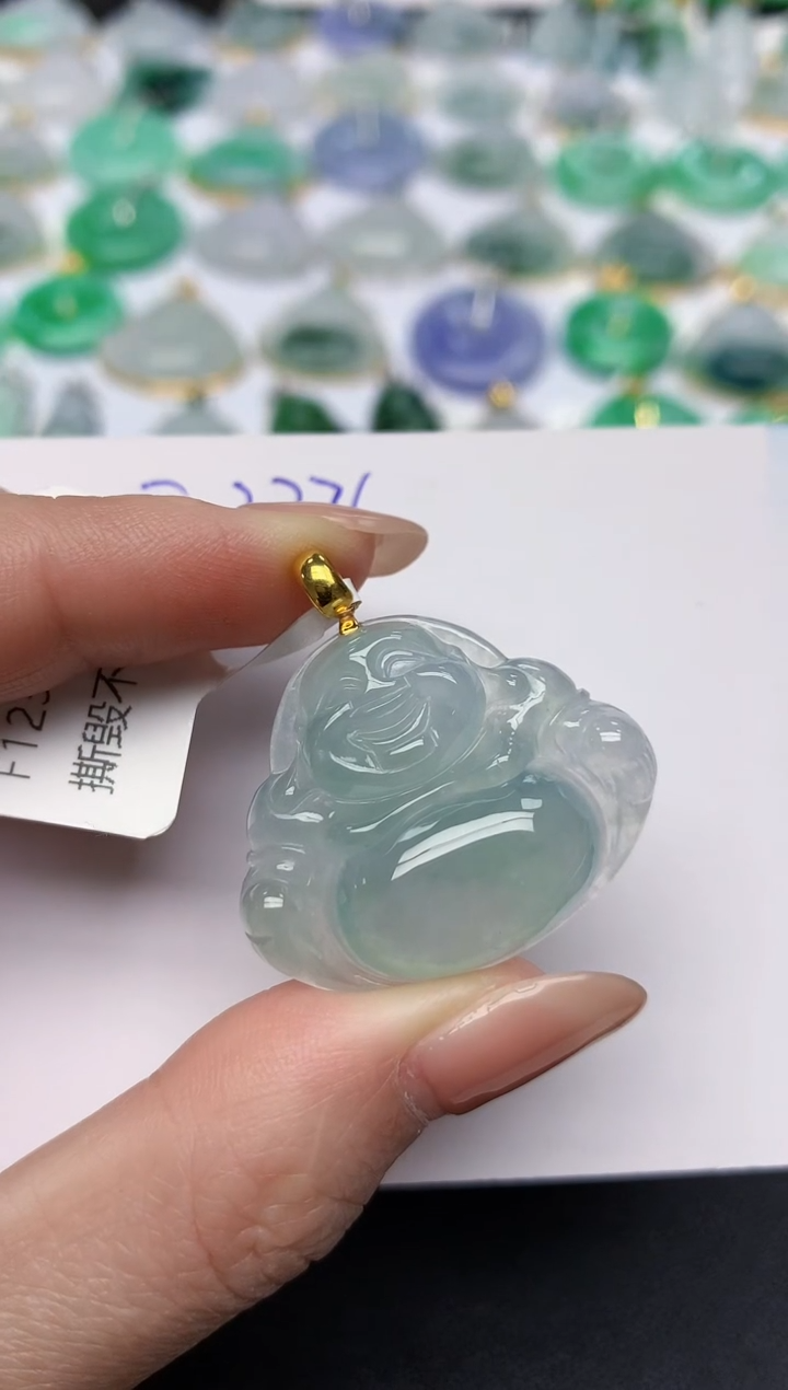 颈饰18K金镶嵌翡翠天然缅甸A货翡翠百元以上9元证书费自理