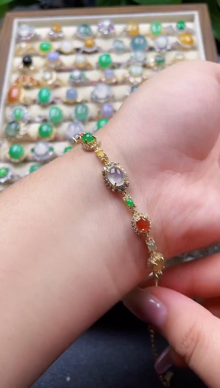 银S925镶嵌手链翡翠158