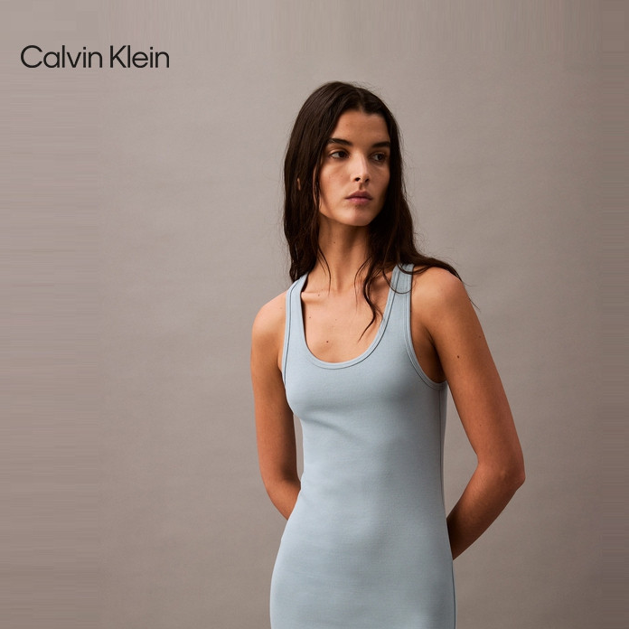 CK Jeans25春夏新款女士休闲罗纹弹力修身背心针织连衣裙40WL274