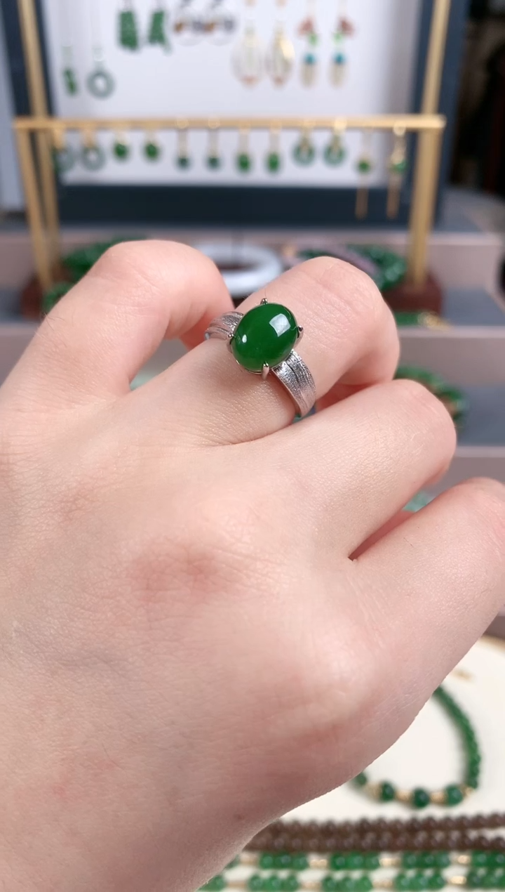 银S925镶嵌戒指和田玉1