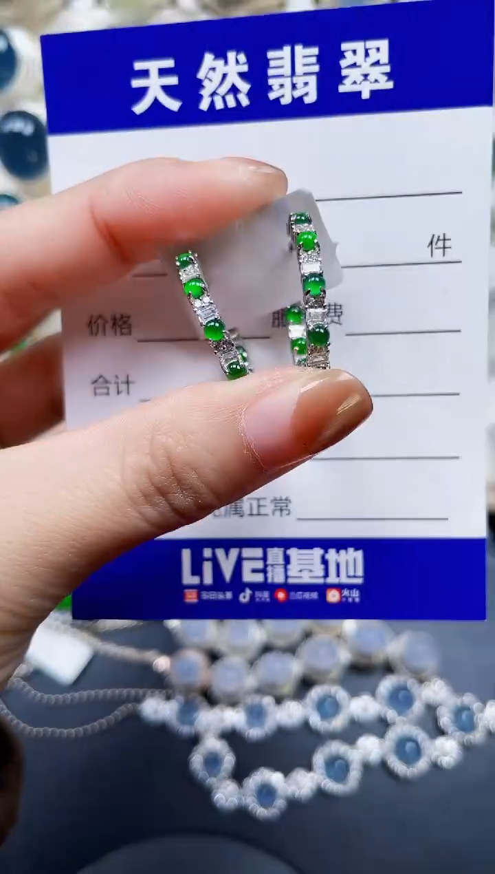 银S925镶嵌翡翠耳饰238