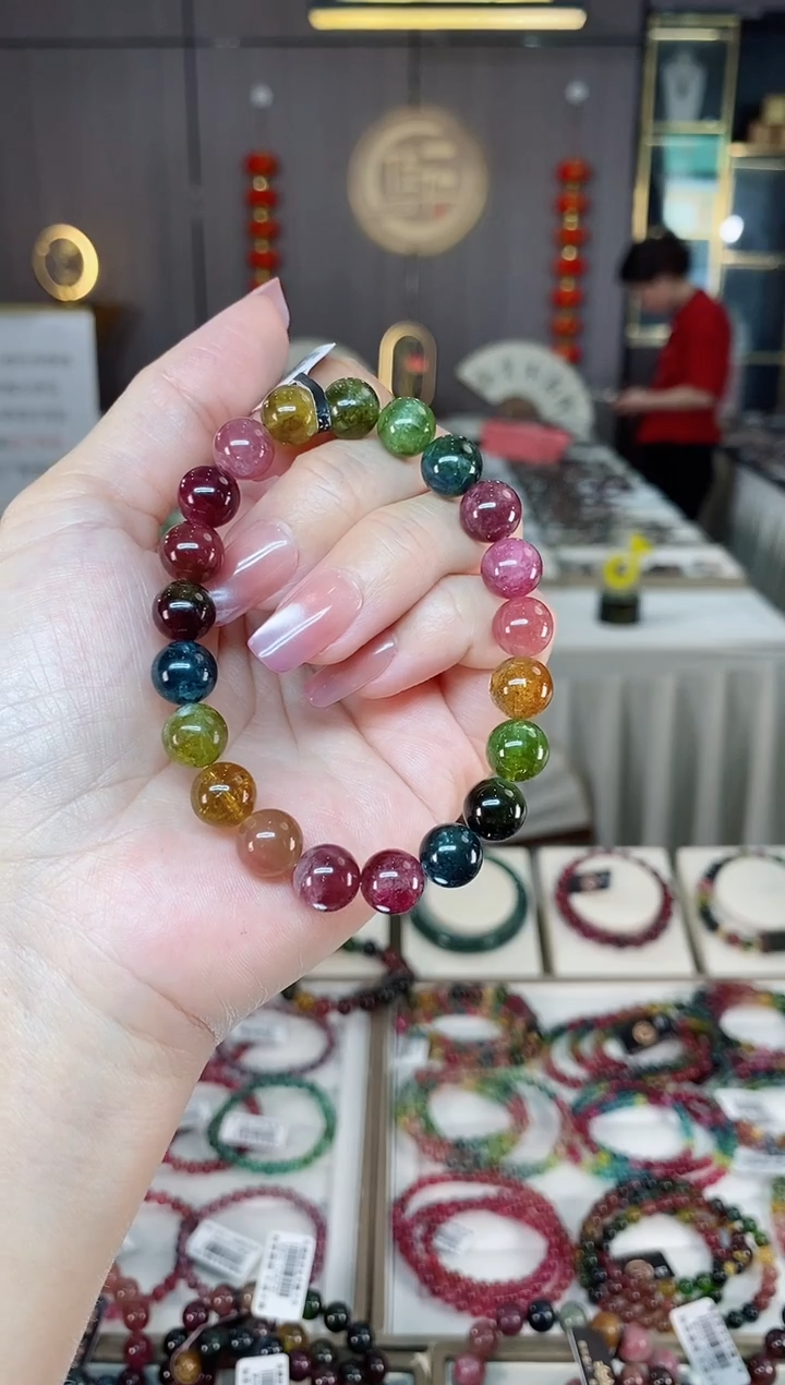 未镶嵌透体老矿碧玺彩虹单圈手串9mm+碧玺多样性发一条hon