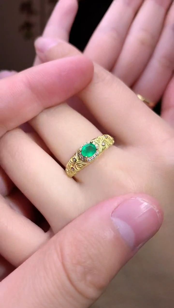 【闪购商品】祖母绿戒指银S925镶嵌戒指