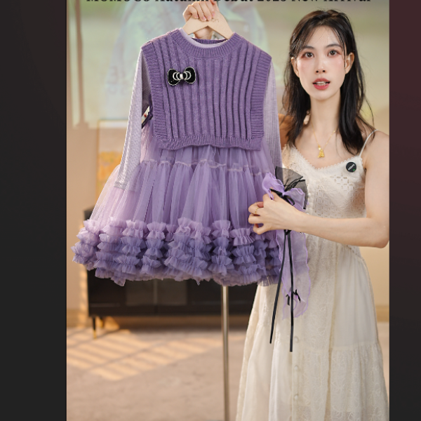 MOMOCO女童秋季2025新款中小童毛衣马甲套装蓬蓬裙77730579005