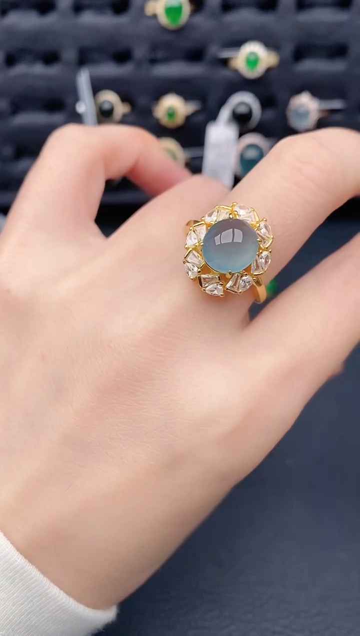 银S925镶嵌戒指翡翠天然a货翡翠648