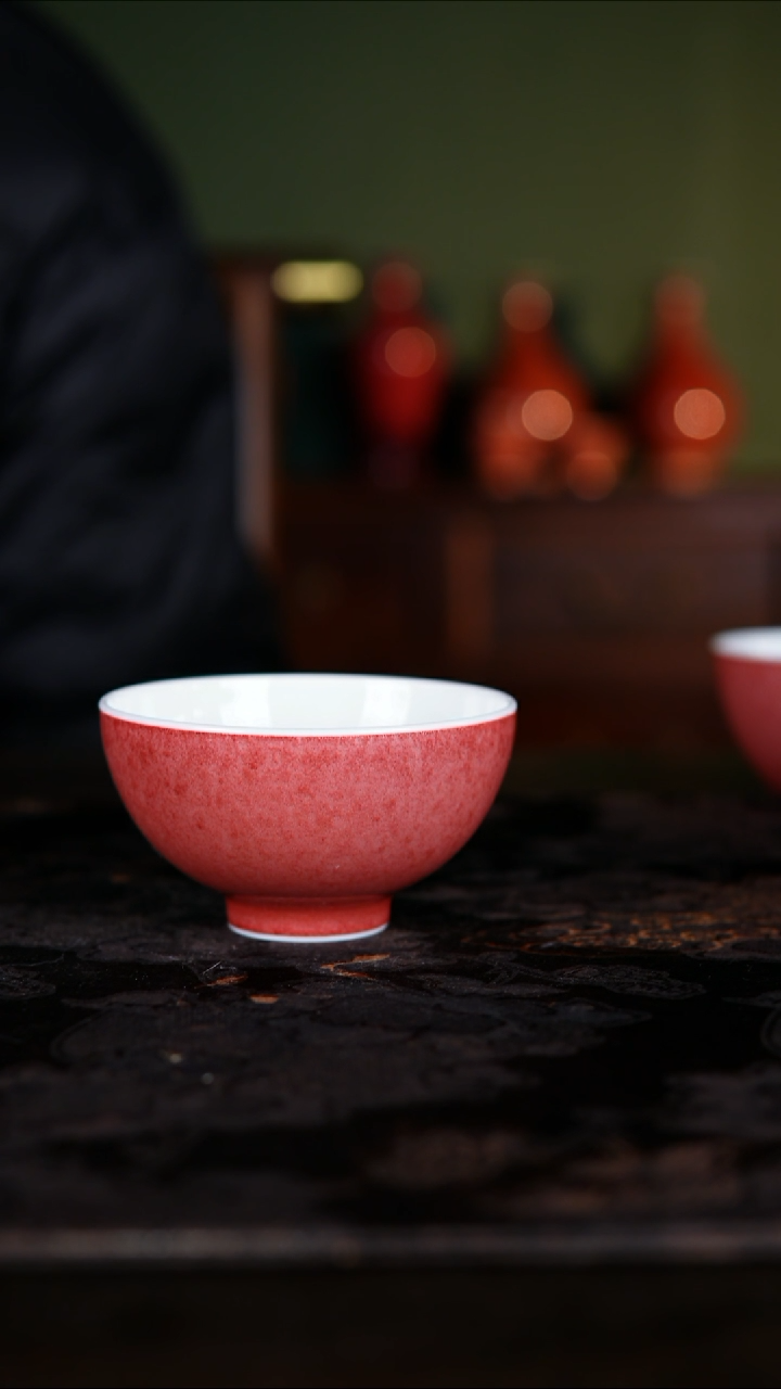 杯子白泥景德镇 豇豆红纯手工