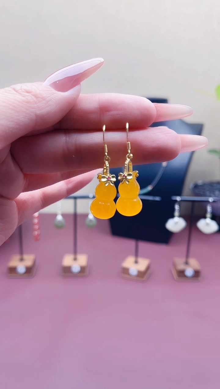 未镶嵌耳饰玛瑙/玉髓00黄色葫芦