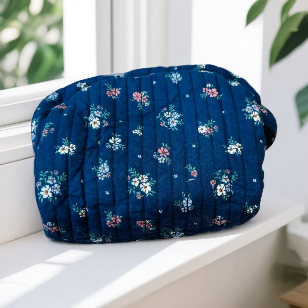 藏蓝色碎花纯棉包包化妆包收纳包发一个10*15*20