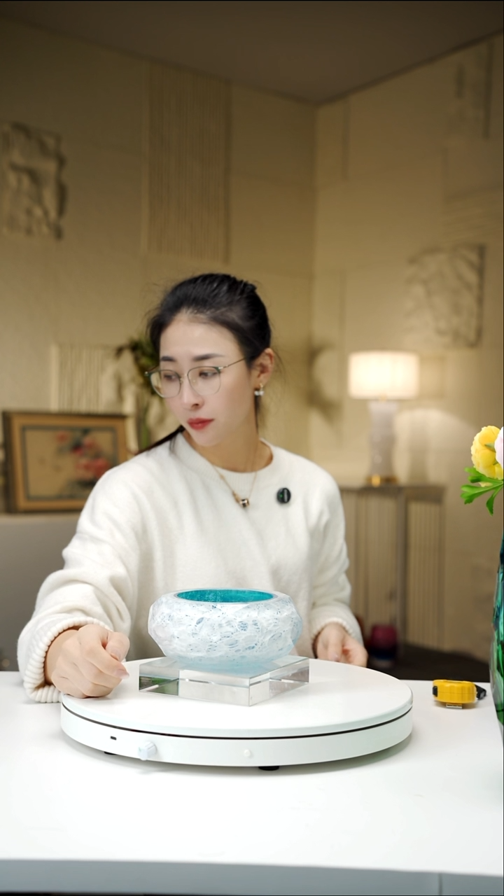 手工艺品琉璃宝石蓝设计款果碗