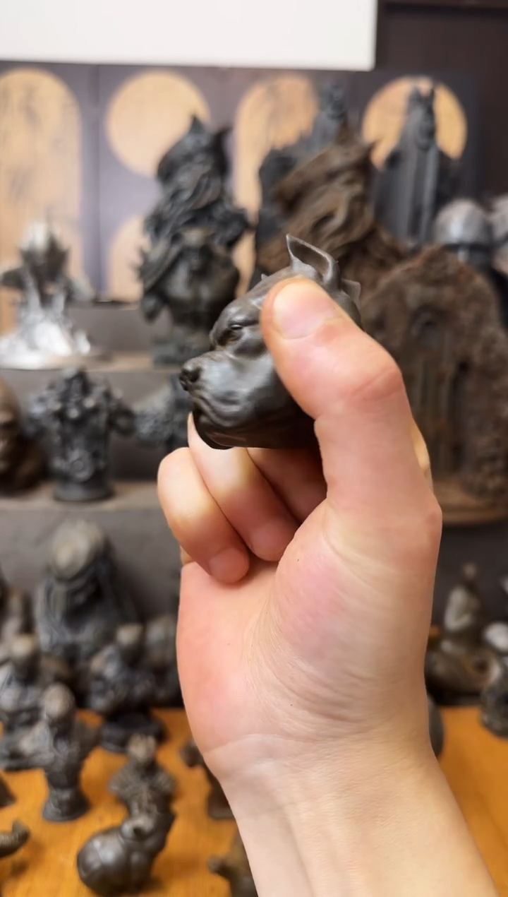 铁菏****志实心铁艺摆件~狗头（黑色）