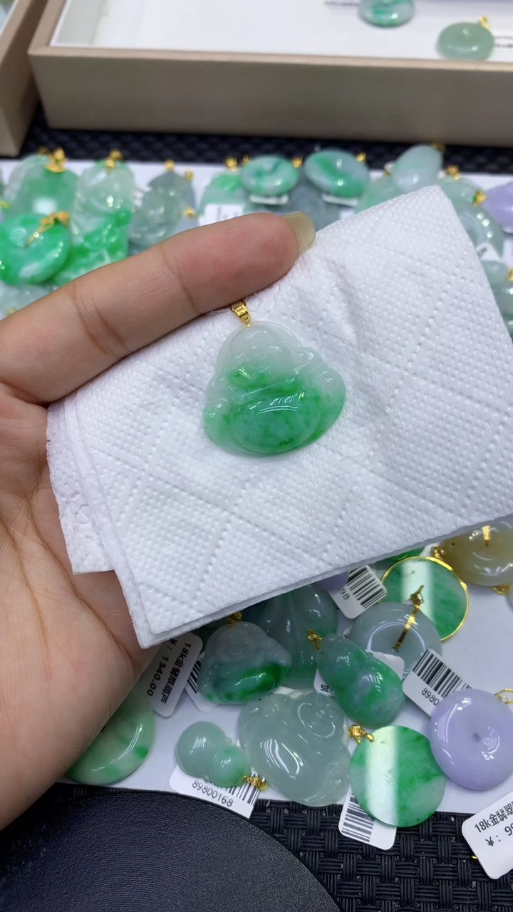 颈饰18K金镶嵌翡翠天然缅甸A货翡翠