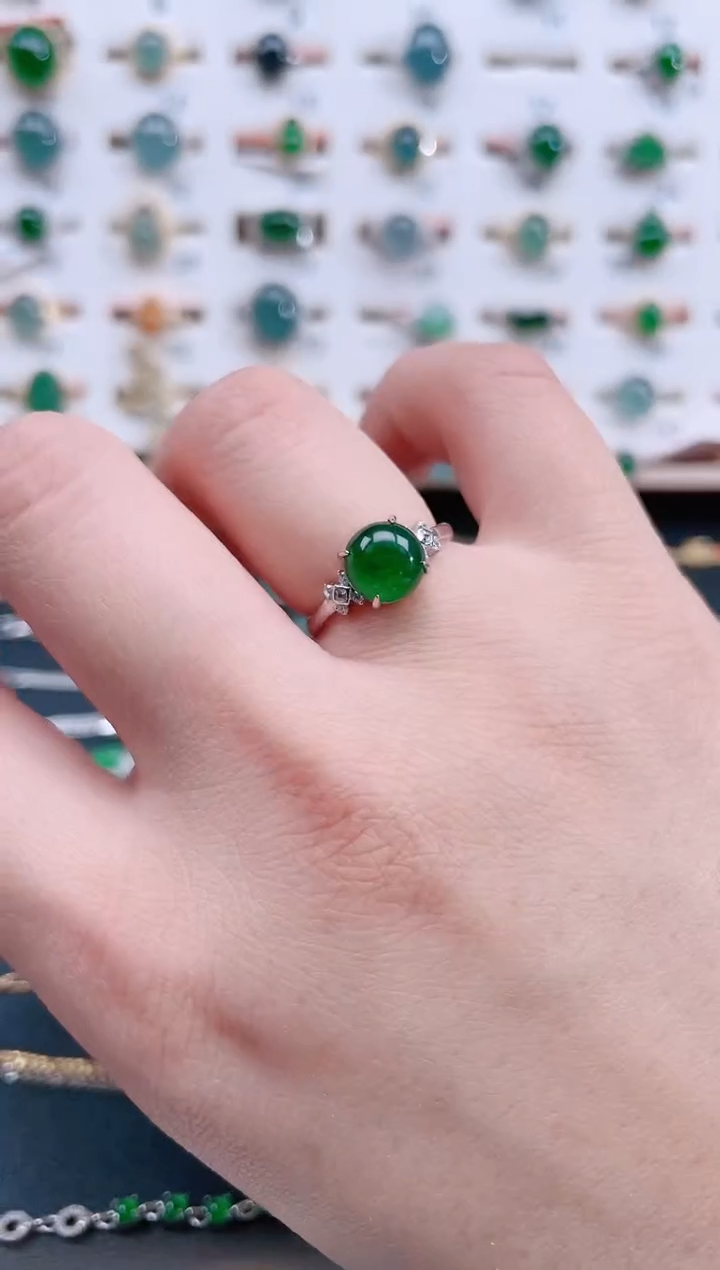 银S925镶嵌戒指翡翠天然翡翠
