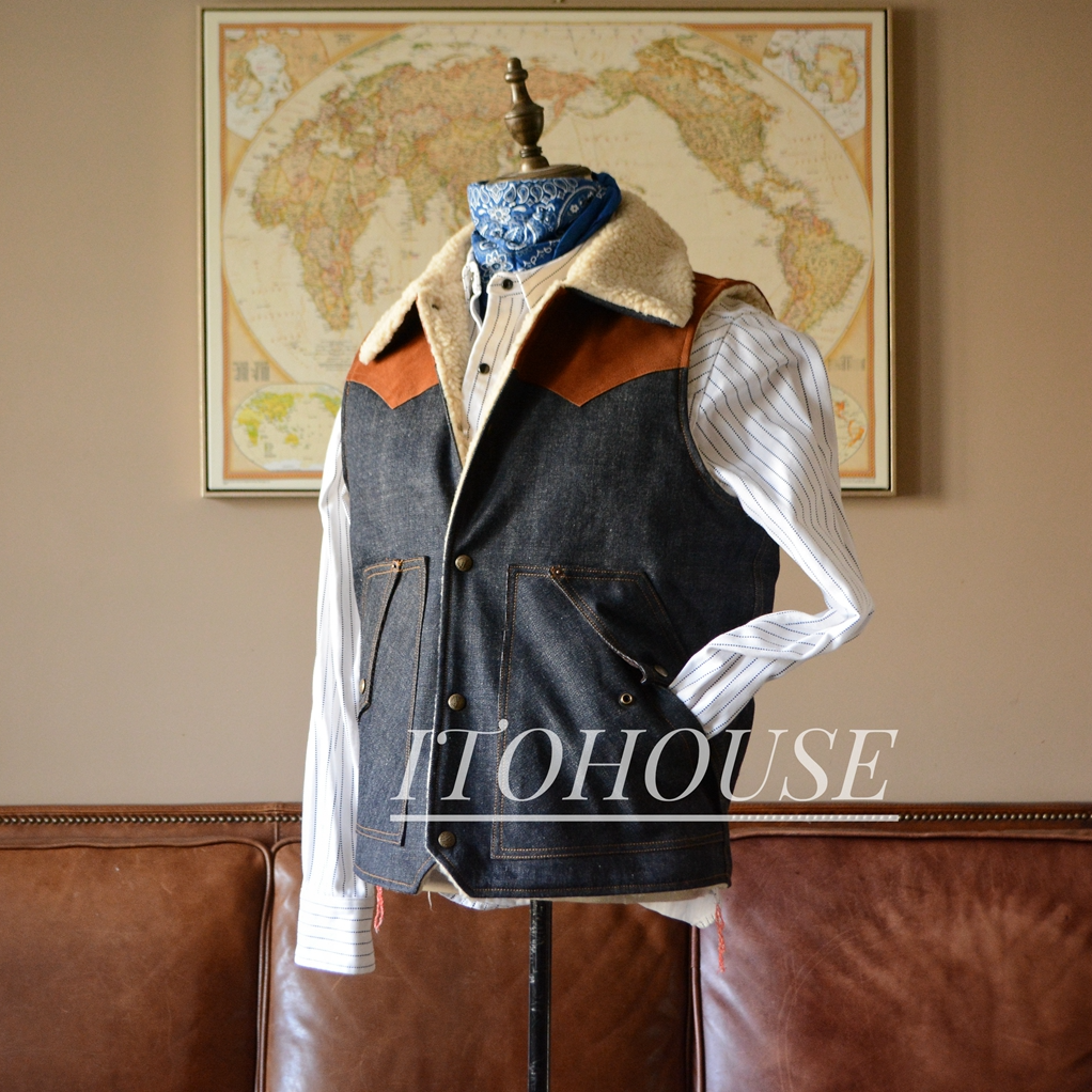 ITOHOUSE出品 Old George丹宁牛仔羊羔绒牧场马甲
