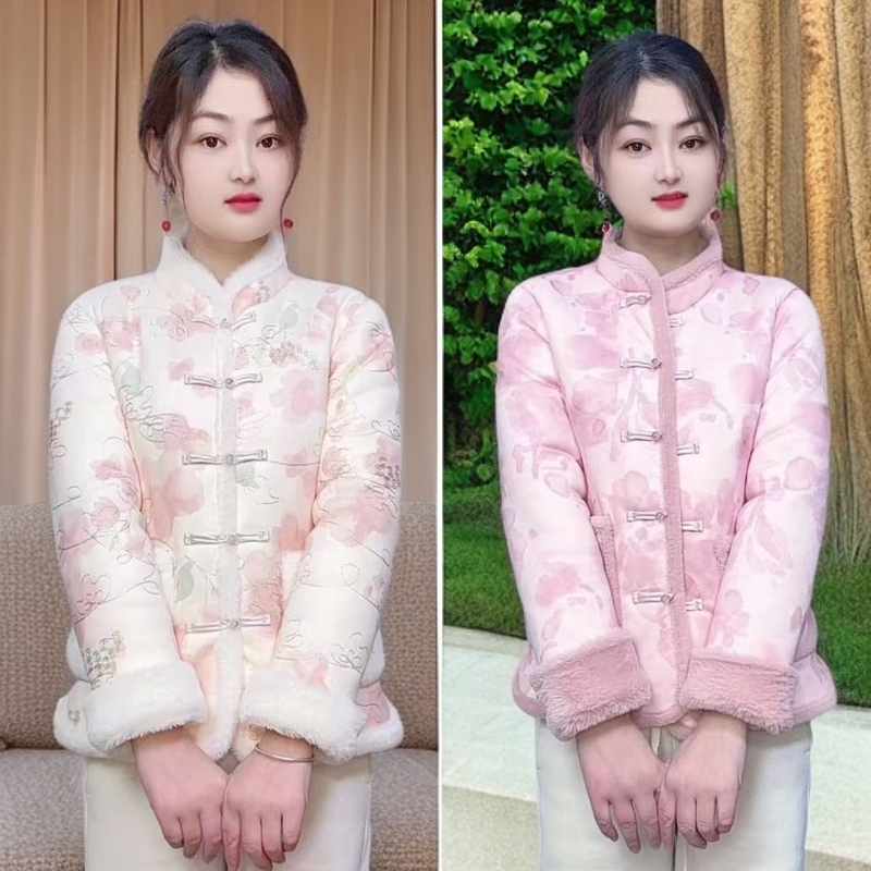 2025冬季新款中国风复古女棉服加绒加厚保暖【袖口宽毛】保暖棉袄