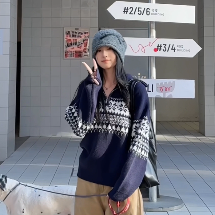 小ban 慵懒风氛围感针织开衫2025男女同款秋冬情侣撞色费尔岛毛衣