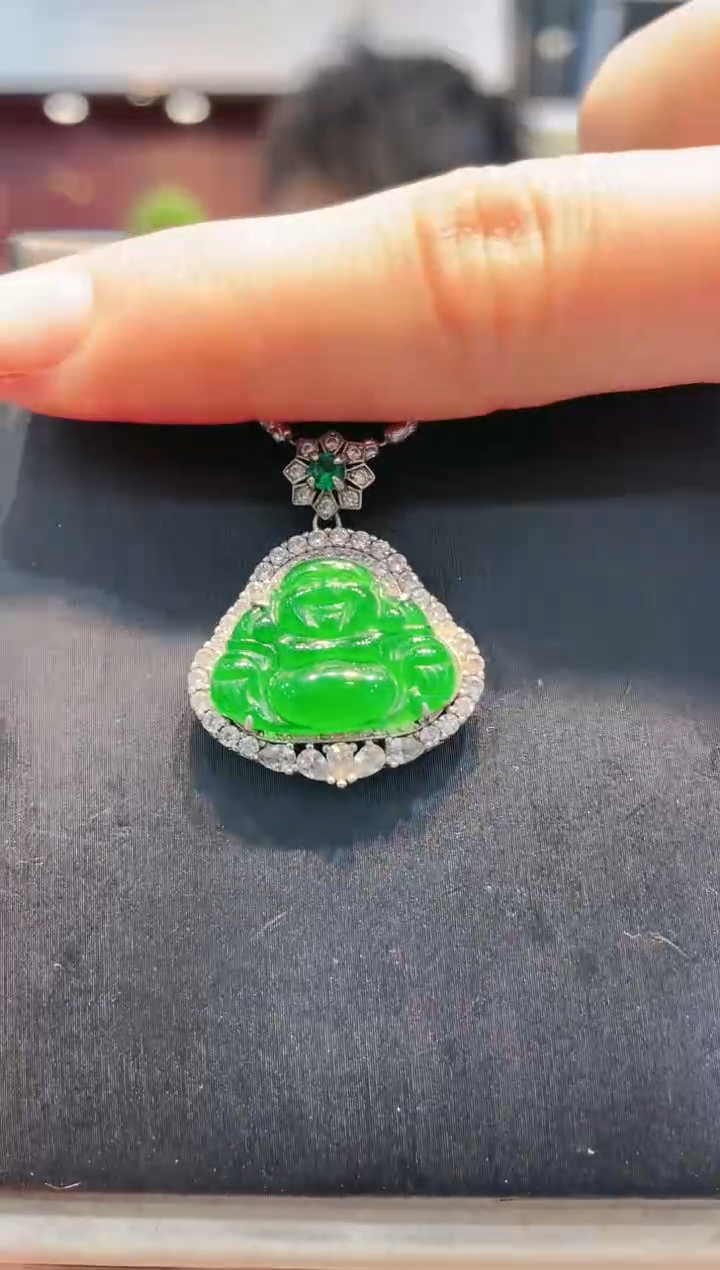 【闪购商品】翡翠颈饰银S925镶嵌A6天然A货翡翠吊坠（不含链）
