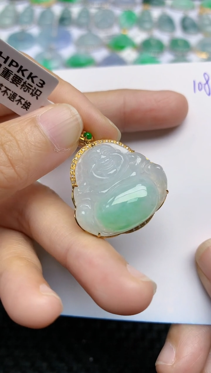 【闪购商品】翡翠挂件18K金镶嵌天然A货翡翠 108