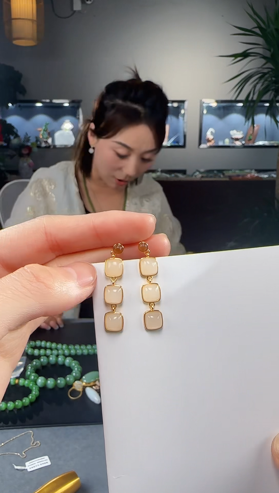 【闪购商品】和田玉耳钉银S925镶嵌1