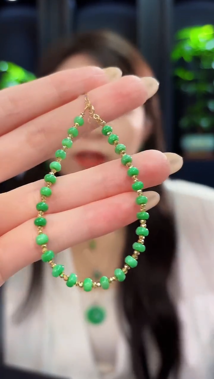 18K金镶嵌手链翡翠 缅料A货/支持复检/一件